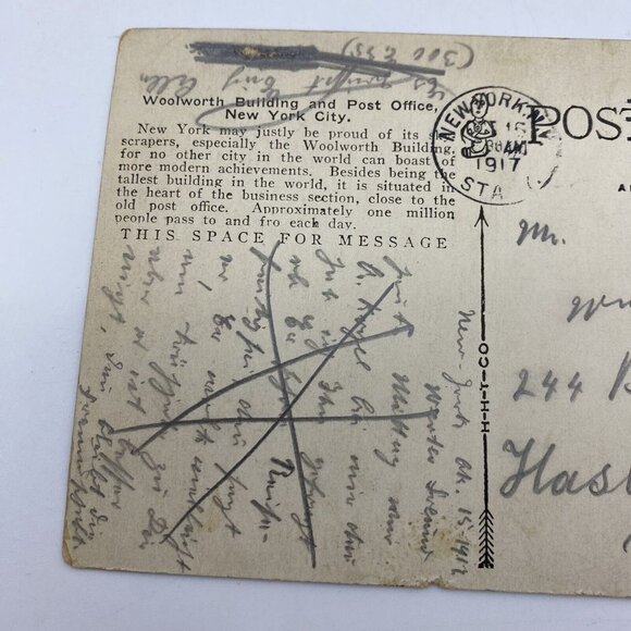 Vintage Woolworth Building and Post Office Postcard New York City NY Posted 1917 - Picture 6 of 8